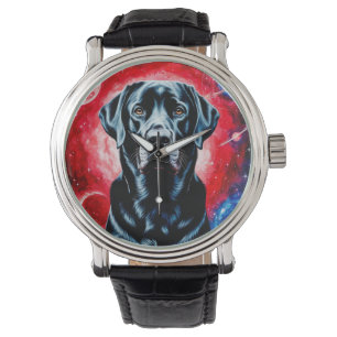 Montre Portrait de Labrador noir dans un espace cosmique