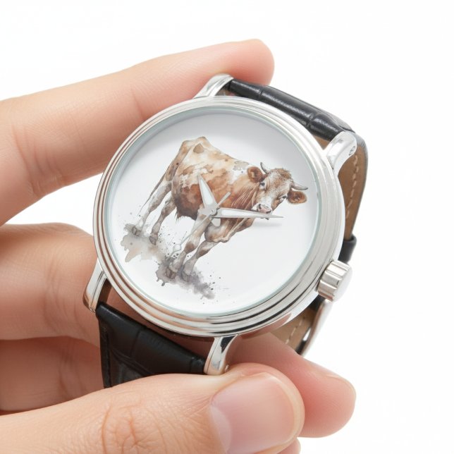 Montre Portrait de vache de ferme rustique (Créateur téléchargé)