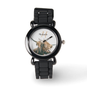 Montre Portrait de vache Highland nom personnalisé monogr