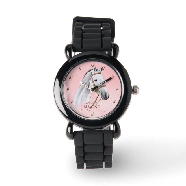 Montre Portrait du Cheval Blanc poney les filles regarden (Recto)