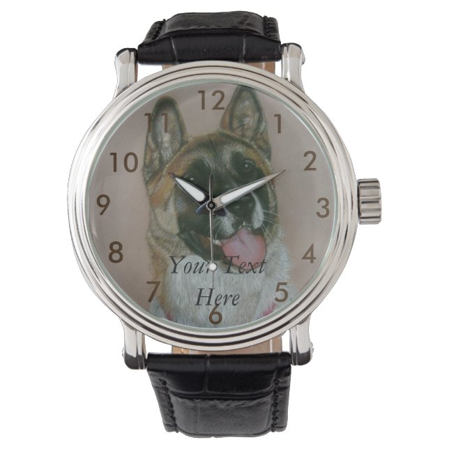Montre portrait du chien akita brun et blanc (devant)