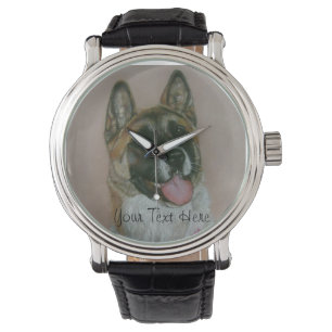 Montre Portrait d'un chien blanc et d'un pinto japonais a