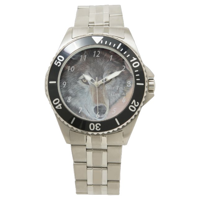 Montre portrait faunique de loup gris (devant)