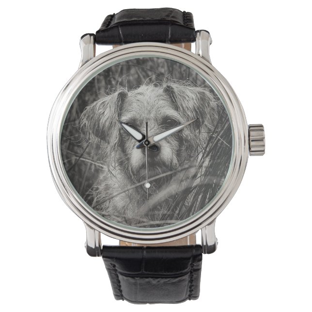 Montre Portrait noir et blanc mignon et chiot photo (devant)