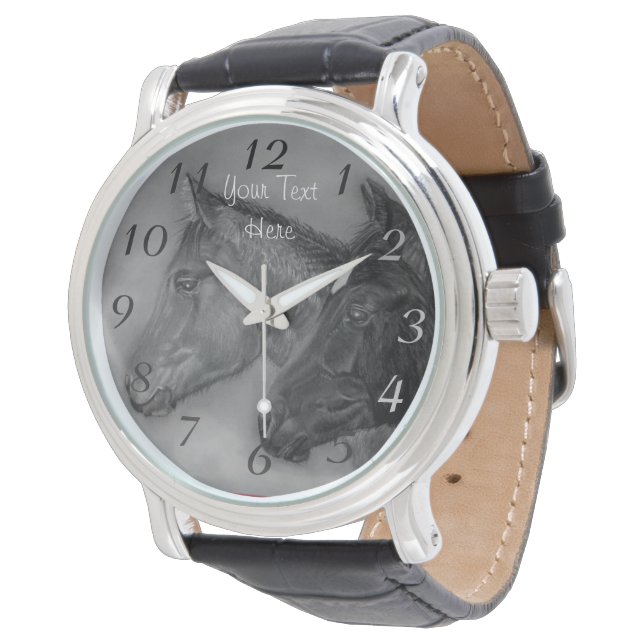 Montre poulain noir poulain deux bébés chevaux (Incliné)
