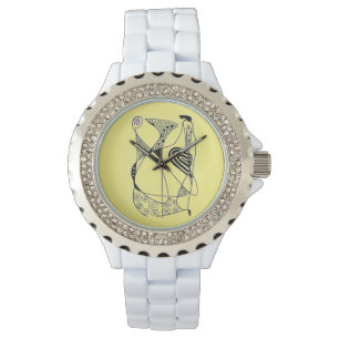Montre Poule abstraite "Dancing Hen" aux fleurs du jardin