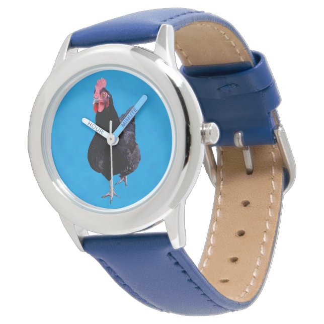 Montre Poulet noir sur bleu, (Incliné)