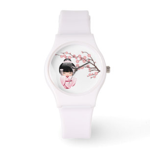 Montre Poupée blanche Kimono Kokeshi - mignonne Geisha Gi