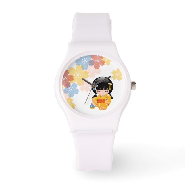 Montre Poupée d'été Kokeshi - Kimono Jaune Geisha Girl (Recto)