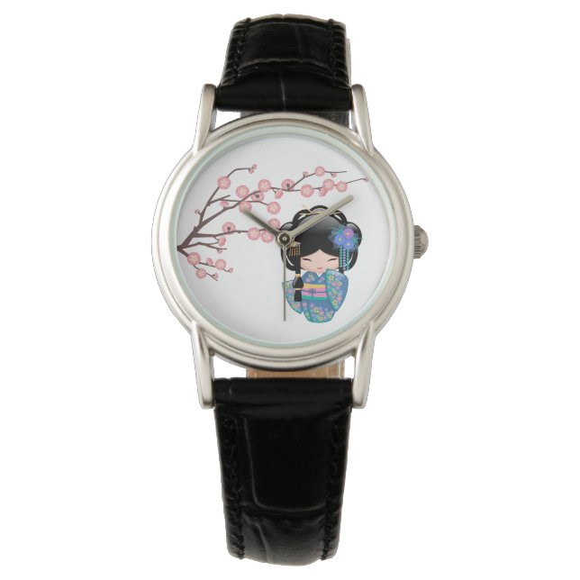 Montre Poupée Keiko Kokeshi - Blue Kimono Geisha Girl (devant)