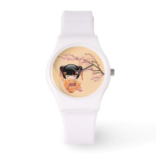 Montre Poupée Ume Kokeshi - Peach Kimono Geisha Girl