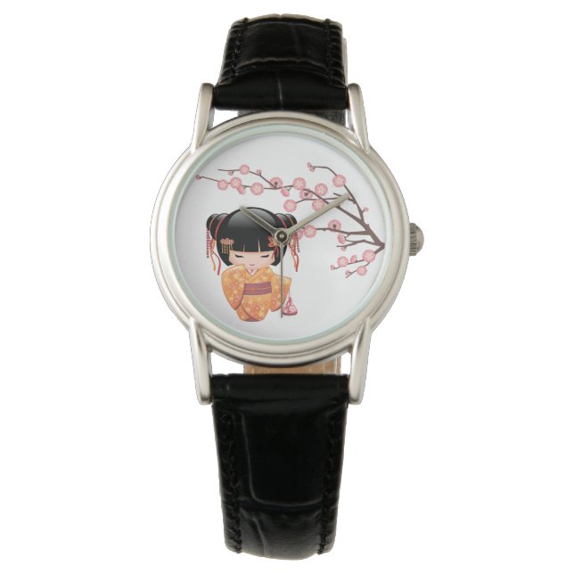 Montre Poupée Ume Kokeshi - Peach Kimono Geisha Girl (devant)