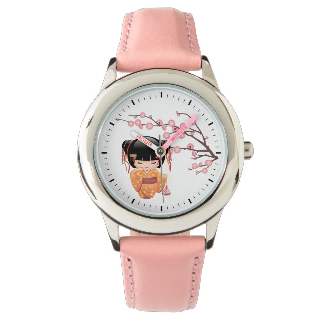 Montre Poupée Ume Kokeshi - Peach Kimono Geisha Girl (devant)