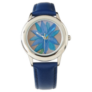 Montre pour enfant à fleurs bleues
