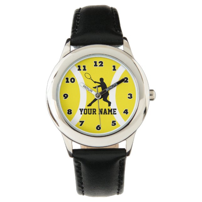 Montre pour enfants avec tennis design et nom pers (devant)