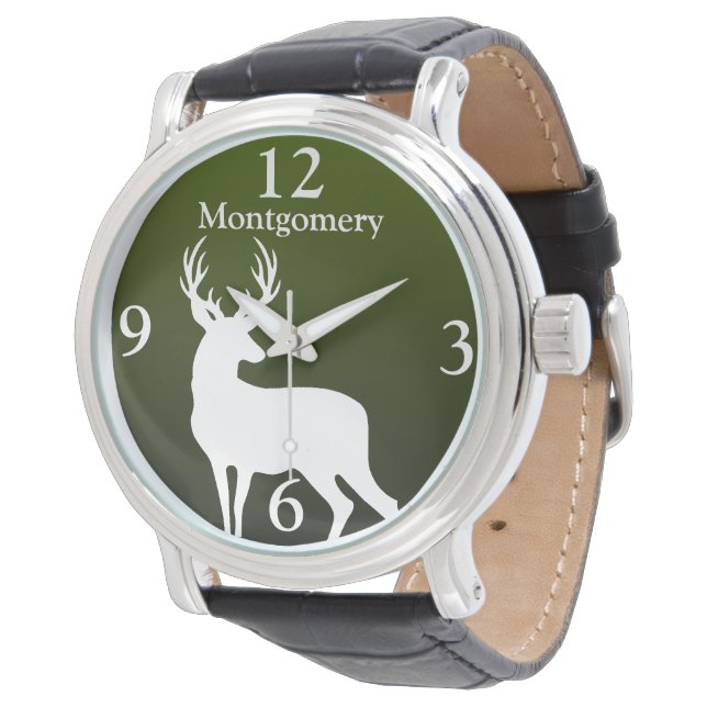Montre pour hommes Buck Green Cerf Blanc personnal (Incliné)