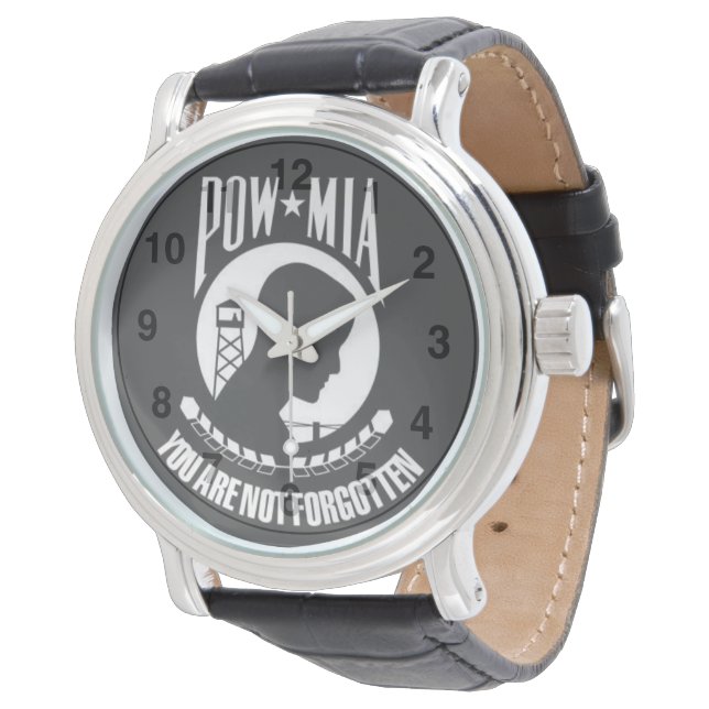 Montre POW-MIA Vous N'Êtes Pas Oublié - Homme en cuir noi (Incliné)