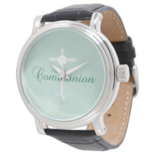 Montre Première Communion sainte, Script en vert tendre