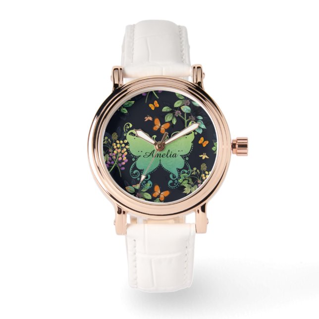 Montre Pretty Personalised Dark Floral Butterfly Pattern (Recto)