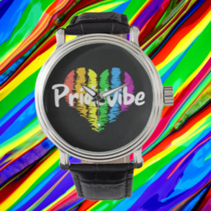 Montre PrideVibe Logo Cœur Bracelet Cuir Noir