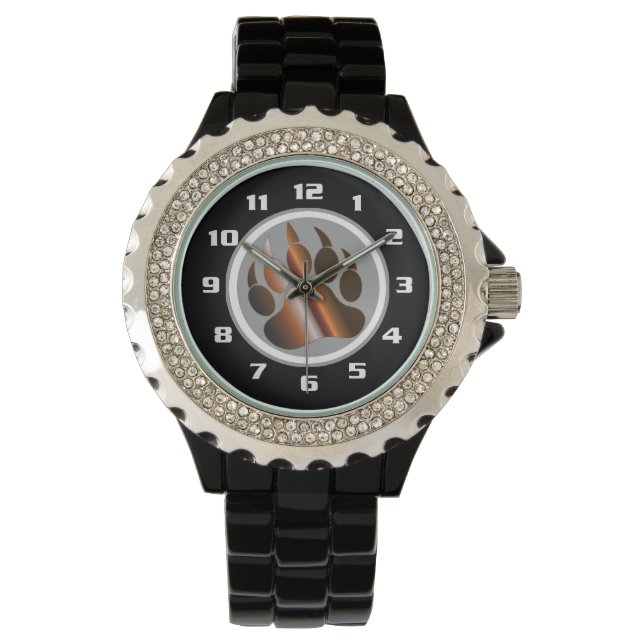 Montre Prière d'ours Noir et blanc ACIER BROWN Ours Paw (devant)