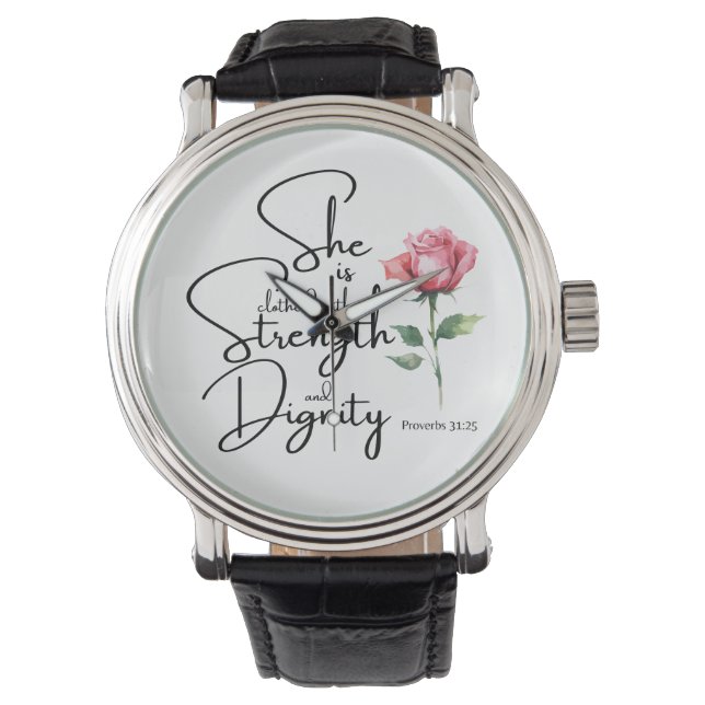 Montre Proverbes 31:25 Elle est habillée Bible Verse Fleu (devant)