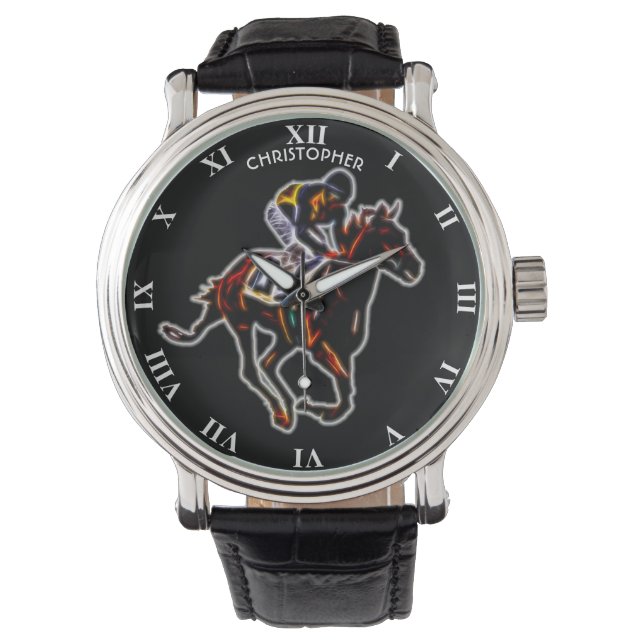 Montre Psychédélic Neon Glowing Fractal Racing Horse (devant)