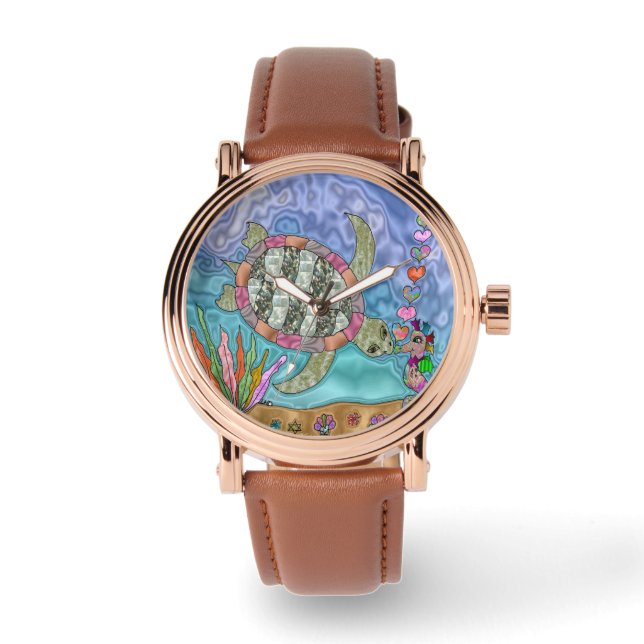 Montre Psychédélique Tortue de mer Seahorse Art Designer  (Recto)