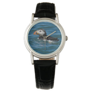 Montre Puffin en mer imitation toile imprimer clé d'impre