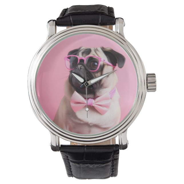 Montre pug dog wearing bow (devant)