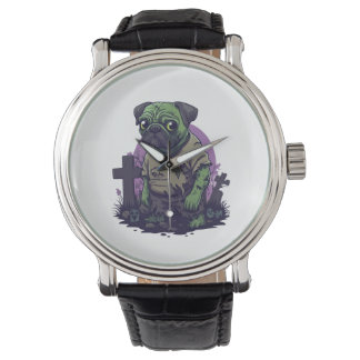 Montre Pug zombie � Chien drôle d'Halloween non mort