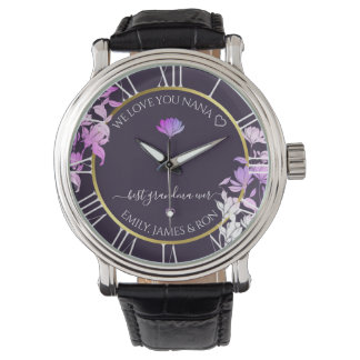 Montre Purple Floral Custom Love Message Nana Text Gold