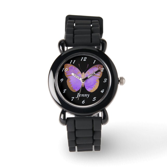 Montre Purple Gold Butterfly Kids Personnalisé (Recto)