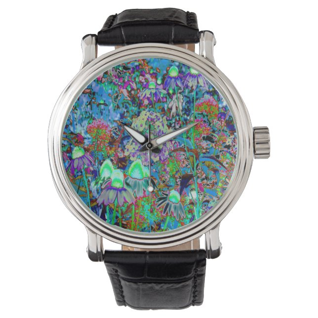 Montre Purple psychédélique et fleurs de jardin vert citr (devant)