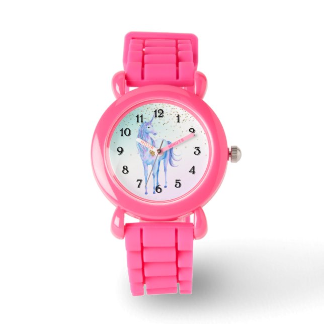 Montre Purple Unicorn Gold Parties scintillant Coeur (Recto)