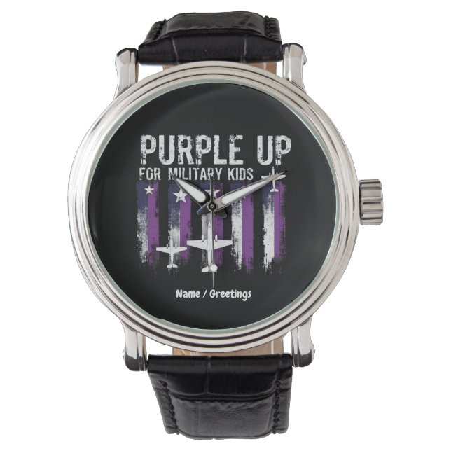 Montre Purple Up For Military Kids Drapeau Montrez Votre  (devant)