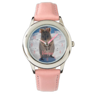 Montre Quokka sur la plage Australie, filles roses mignon