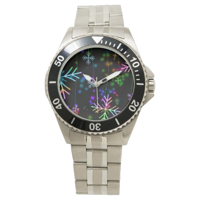 Montre Rainbow Christmas Snowflakes (devant)