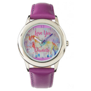 Montre Rainbow Unicorn Aquarelle Purple Girls Love Watch