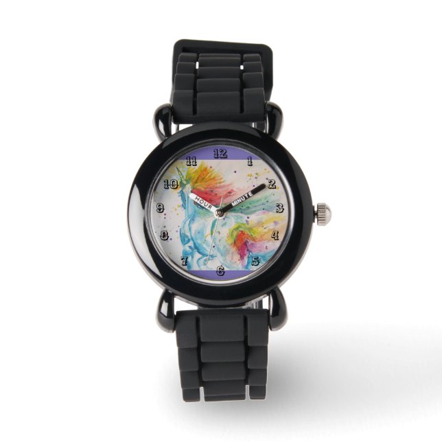 Montre Rainbow Unicorn Aquarelle Purple Girls Watch (Recto)