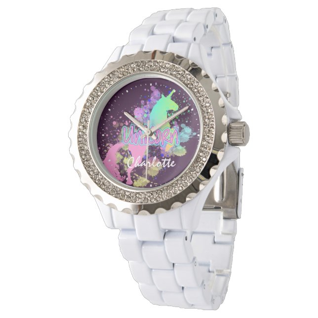 Montre Rainbow Unicorn mignon Personnalisé (Incliné)