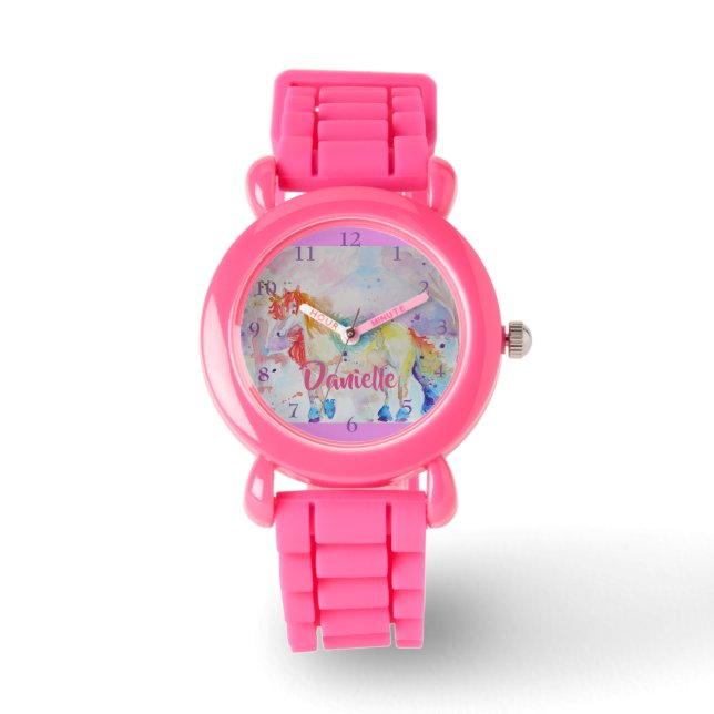 Montre Rainbow Unicorn rose Parties scintillant Girls Nom (Recto)