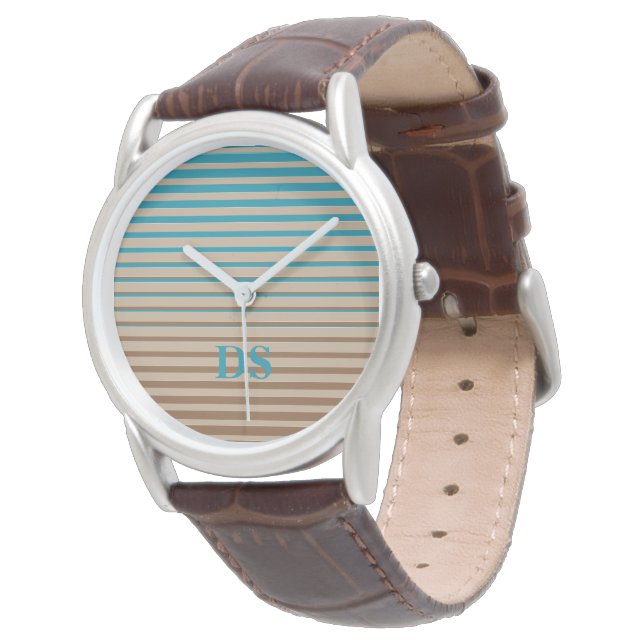 Montre Rayures horizontales Monogramme Brown et bleu (Incliné)