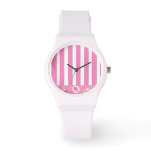 Montre Rayures roses et blanches ludiques