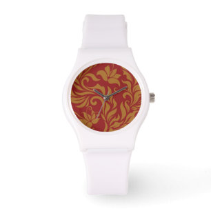 Montre Red and Gold Floral Pattern