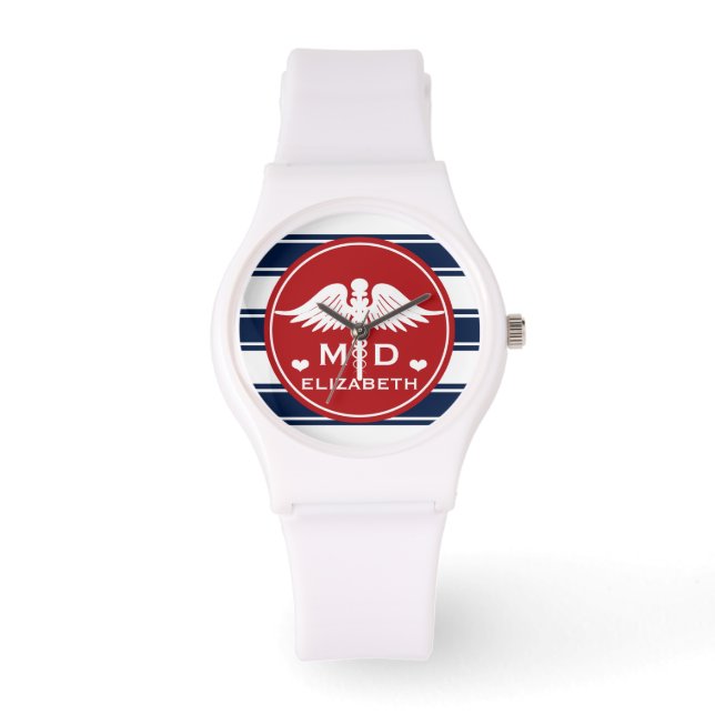 Montre Red and Navy Stripe Caduceus MD Docteur (Recto)