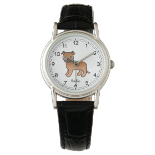 Montre Red English Staffie Cute Cartoon Chien & Nom