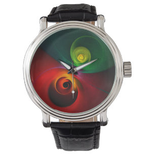 Montre Red Green Yin Yang Moderne Motif d'art Abstrait #2