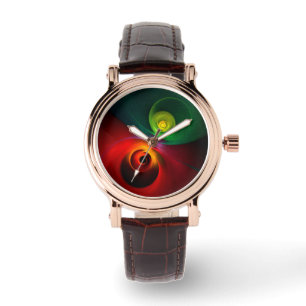 Montre Red Green Yin Yang Moderne Motif d'art Abstrait #2
