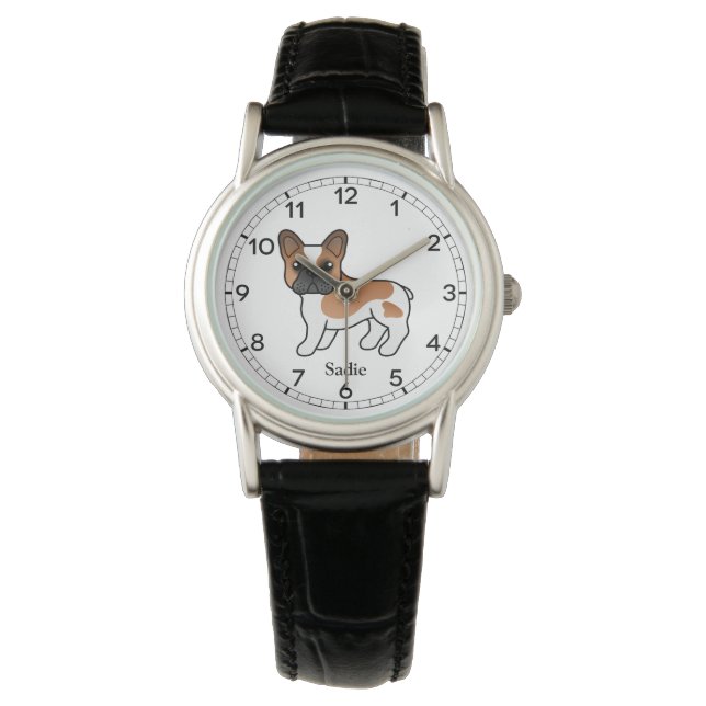 Montre Red Pied French Bulldog mignon Dessin et nom (devant)